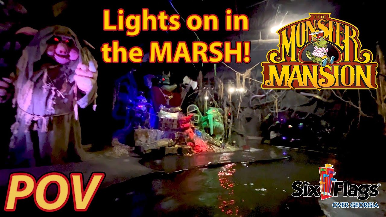 RARE Monster Mansion with Lights ON in the Marsh! | POV | Six Flags Over Georgia