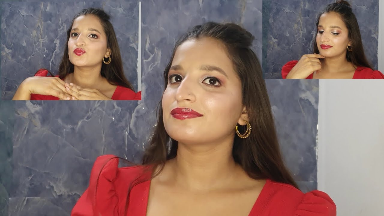 Red glossy lip and glittery eyes ✨️ || # shykhan #khushbukhan