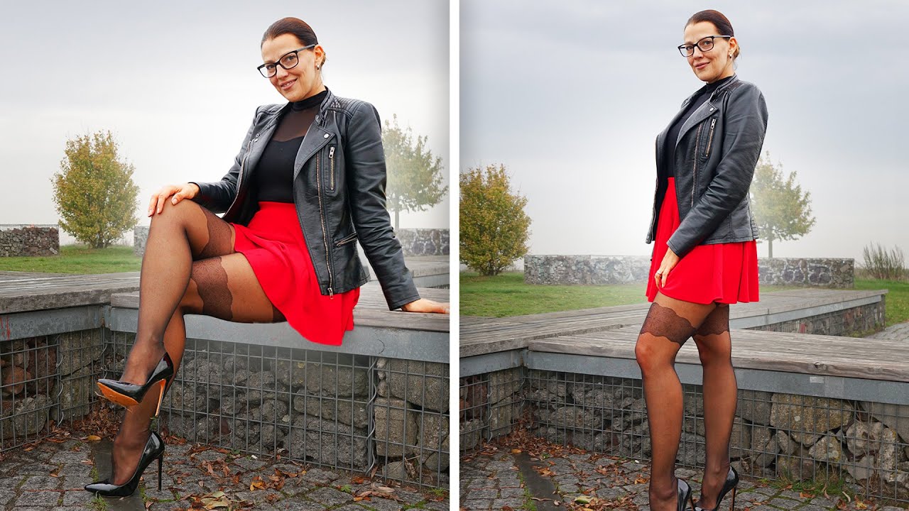 Red MINI SKIRT with Black TIGHTS & HIGH HEELS | Try On | AMAZING LOOK ❤ ❤ | Kats little world