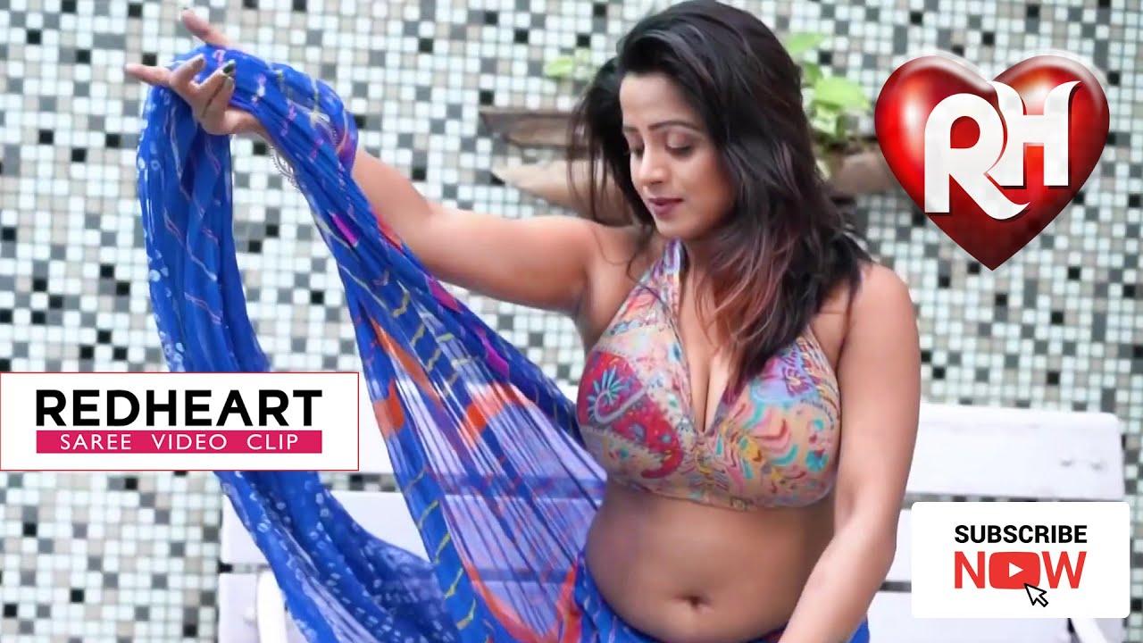 Redheart Saree Lover # Trisha in Blue Print Saree Photoshoot Full HD1080p | Saree Lover | Navel