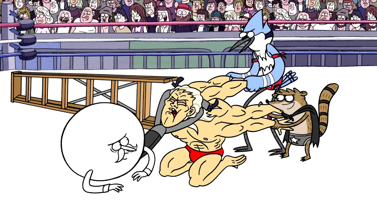 Regular Show - Mordecai, Rigby And Pops VS The Wrestlers In Wrestling