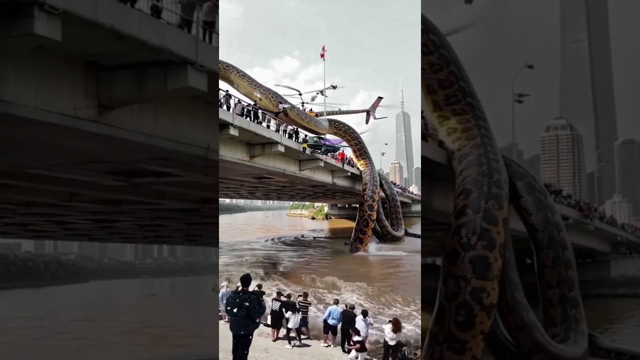 rekam ular piton raksasa di bawah jembatan