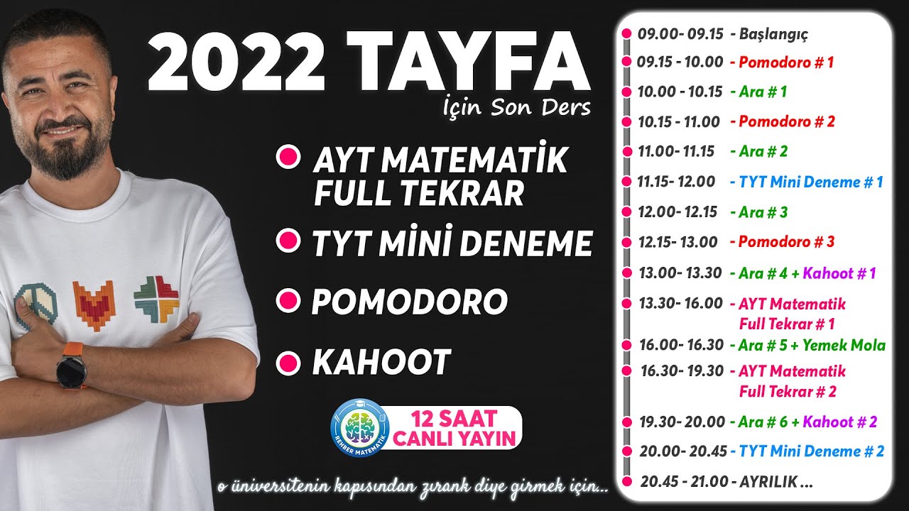 REKOR! 12 SAAT CANLI YAYIN | 2022 Tayfa AYT Matematik Full Tekrar + TYT Deneme + Pomodoro + Kahoot