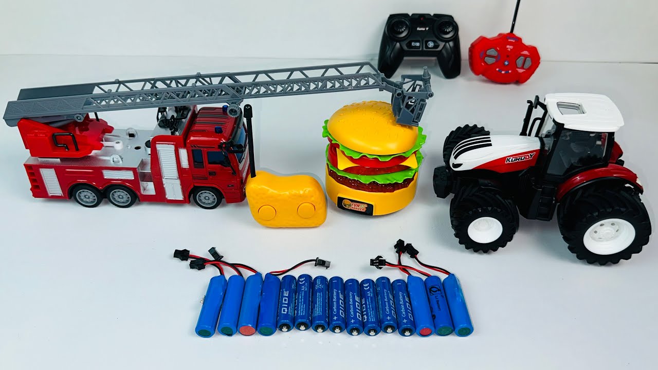 REMOTE CONTROL TRACTOR FARM MACHINE 1:16 ,360*  ,R/C HAMBURGER ,R/C CITY FIRE TRUCK UNBOXING