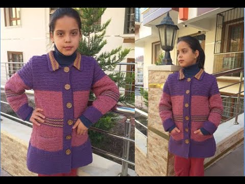 RENKLİ KIZ ÇOCUK HIRKASI (10-12 YAŞ) - Baştan sona anlatımlı - Örgü Modelleri - Örgü Örnekleri