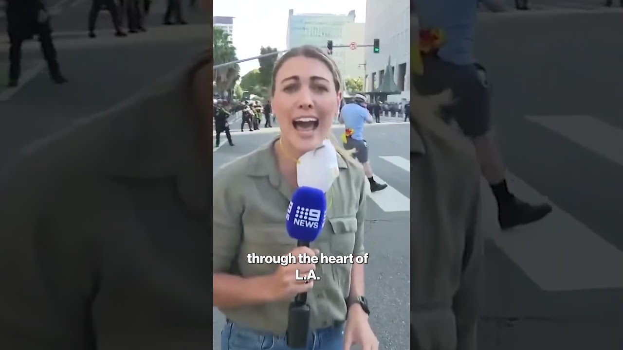 Reporter gets shot with rubber bullet live on air during LA anti-ICE riots #shorts