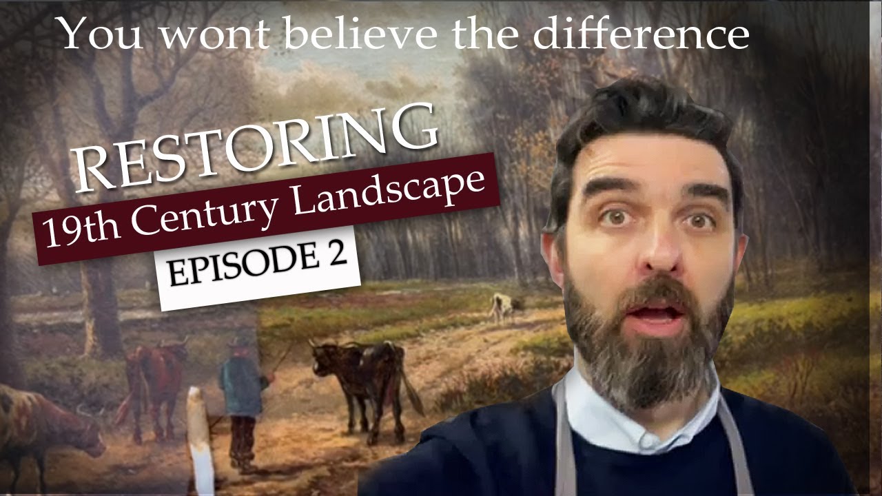 Restoring 19th Century landscape cleaning the painting and the frame part 2 #paintingrestoration