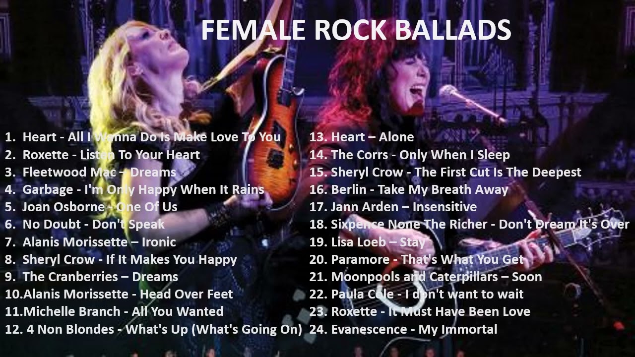 Rock Ballads from Heart, Roxette, Alanis Morissette and other female rock artists.