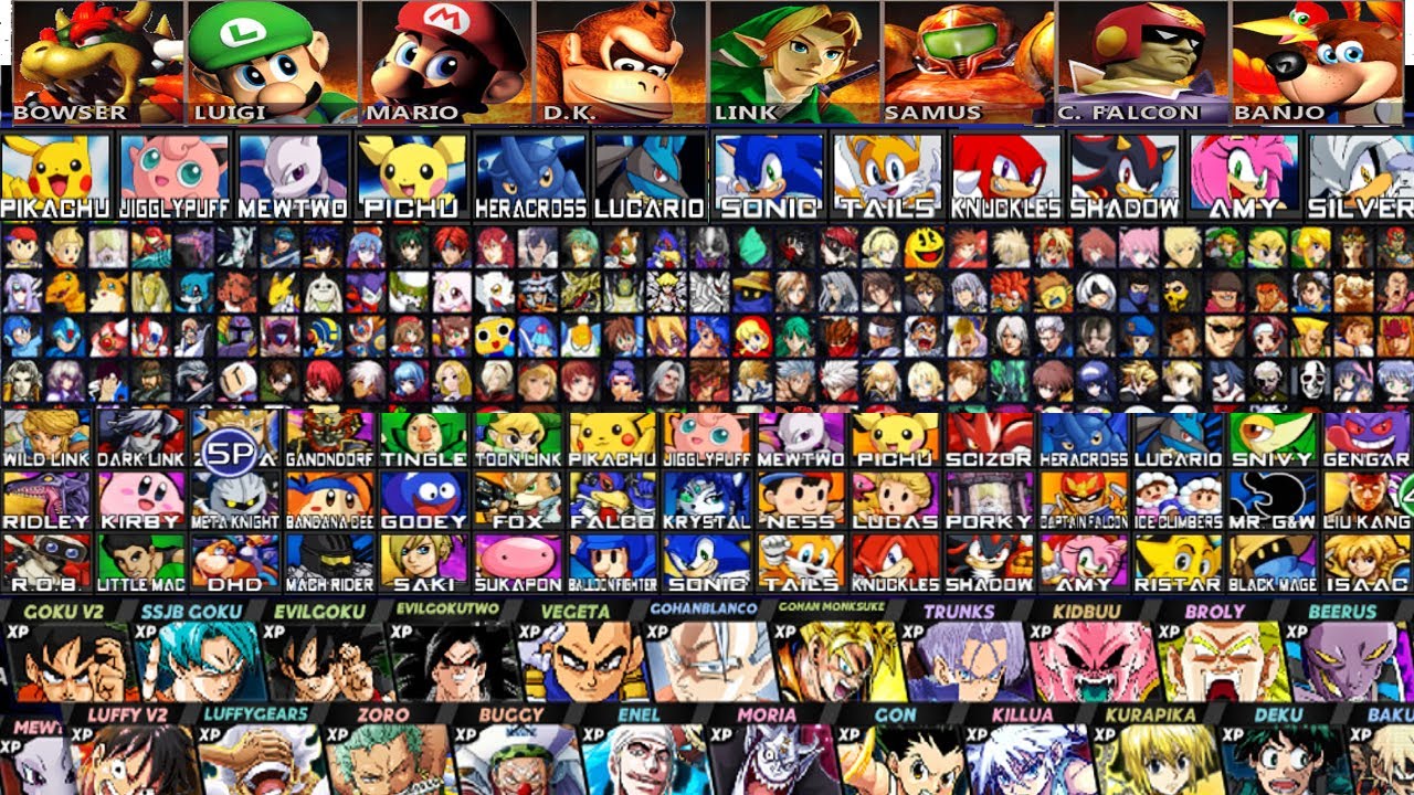 Roster in different Smash Bros. SSBC 0.9.5/Modpacks.
