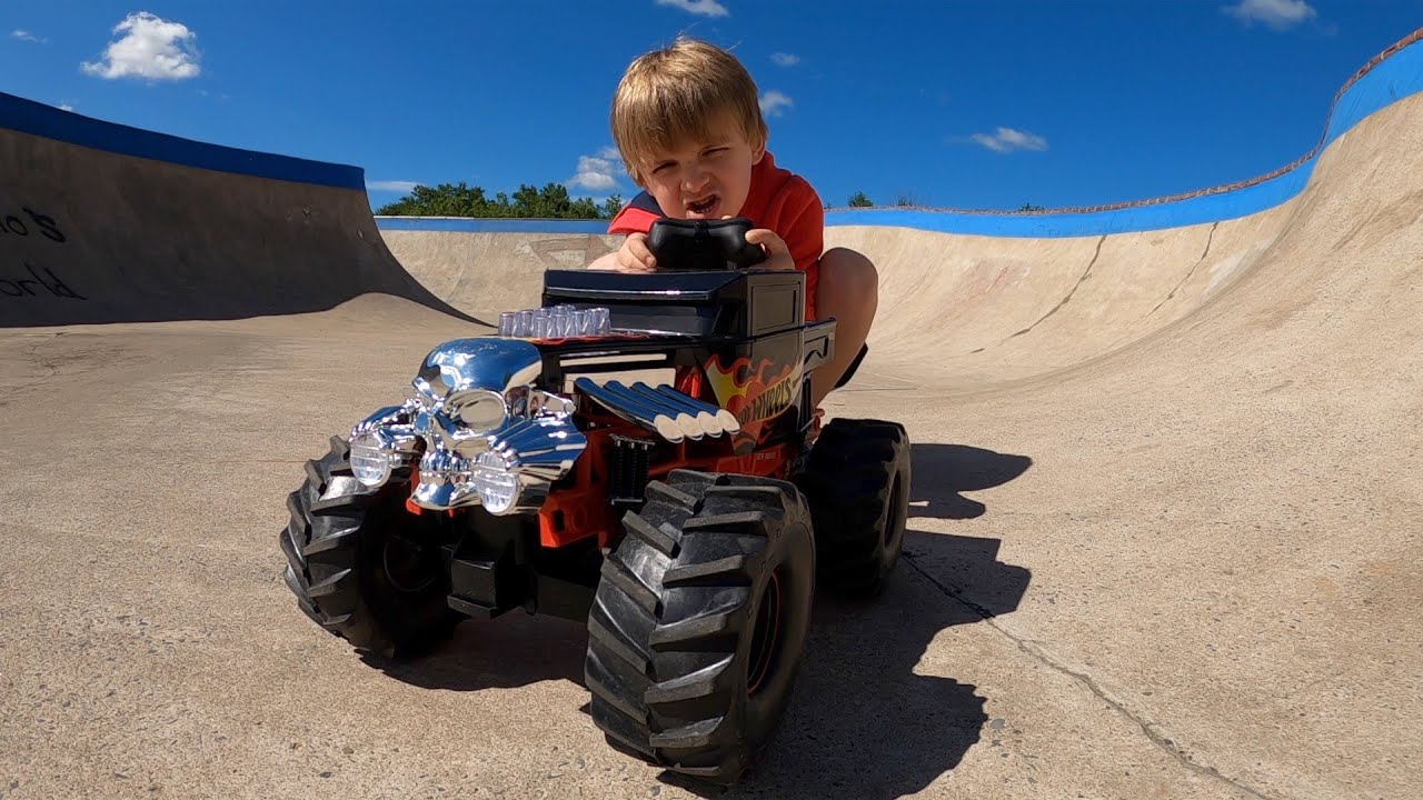 Running RC Boneshaker Monster Truck At The Skatepark