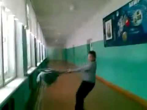 Russian kid breaks window at school. EPIC FAIL!