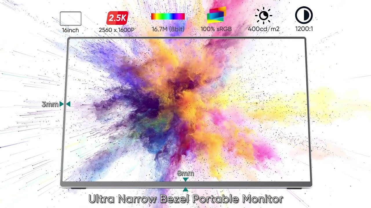 S45 16inch 2.5K 2560*1600 Portable Monitor 400nits brightness 100% sRGB Extremly narrow bezzel