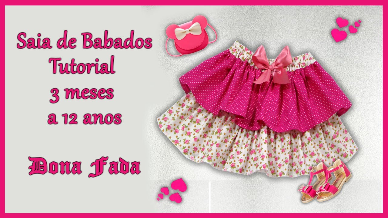 Saia de Babados com  Medidas de 3 meses a 12 anos