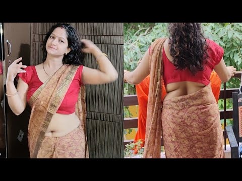 ♥️saree vlog | Desi indian housewife mom house cleaning vlog| navel show vlogger | hot housewife