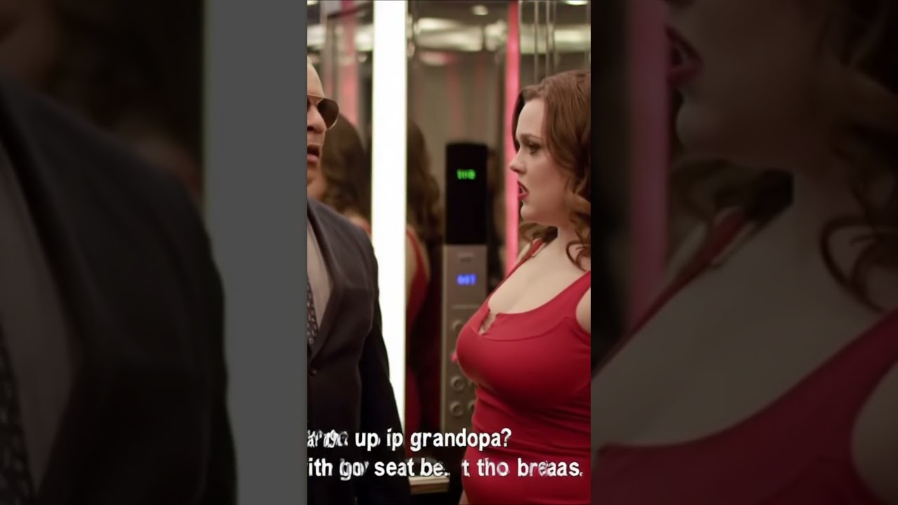 Scene: Modern high-rise elevator in a luxury apartment complex. Mirror walls, soft red lights.