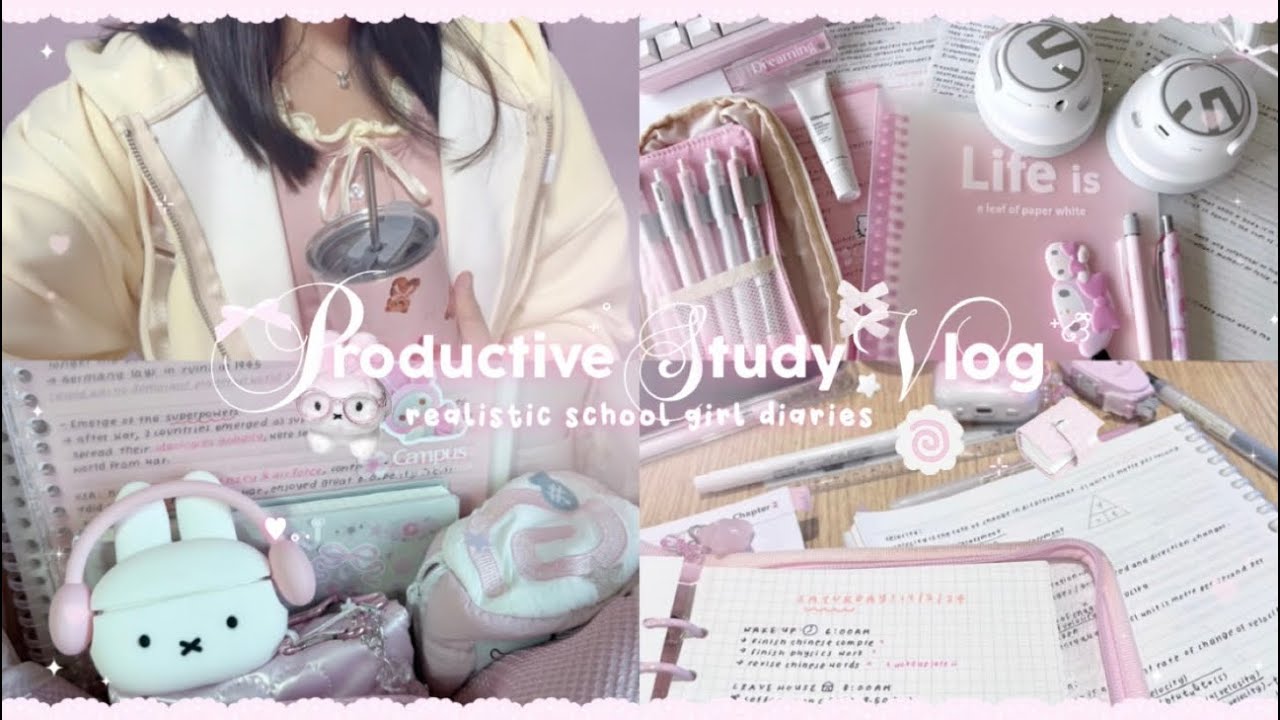 SCHOOLGIRL STUDY VLOG ♡⋆｡⁺₊ : exam week, productive days, romanticising study sessions