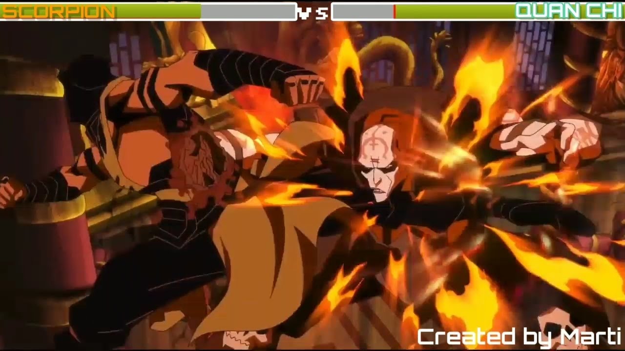 Scorpion vs Quan Chi with healthbars|Mortal Kombat Legends:Scorpion's Revenge