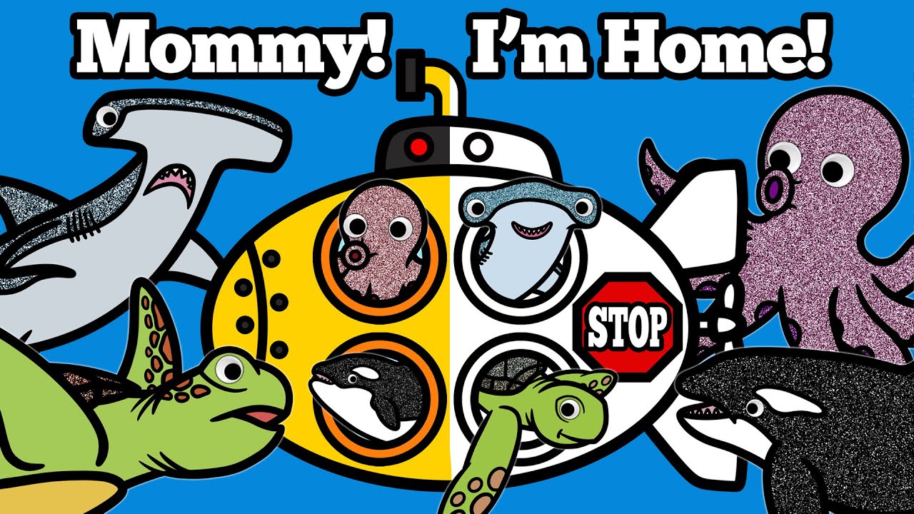 Sea Animals Come Home on Submarine to Find Mommy & Daddy! | Drawing and Coloring Animals