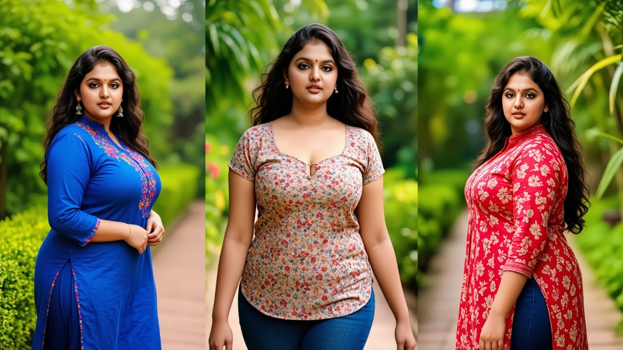 Serene Stroll | Plus-Size Indian Woman in Kurta at Garden | Natural AI Beauty [4K] Lookbook