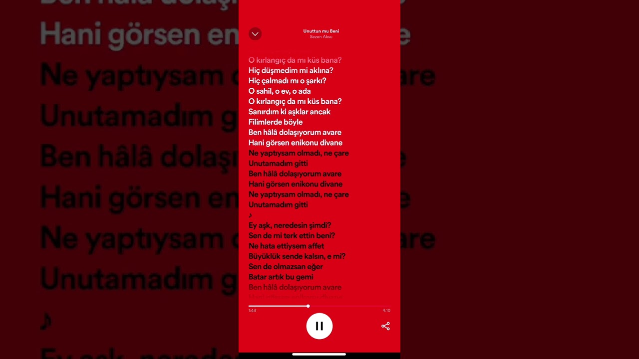 Sezen Aksu -  Unuttun mu Beni | Speedup + Lyrics |  #spotify #speedup #keşfet #tiktok