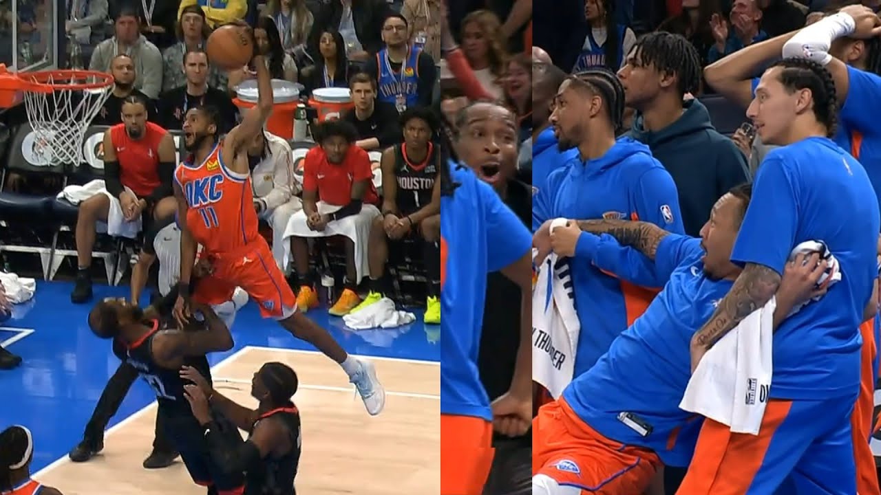 SGA and OKC couldn't believe Isaiah Joe insane poster dunk on Jeff Green 😱