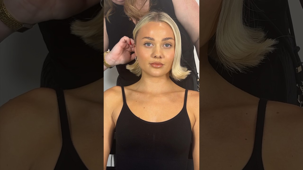 Short hair styling: flicked out bob styled using NEW ghd mini 🫶🖤 #shorthair #hairstyle #bob