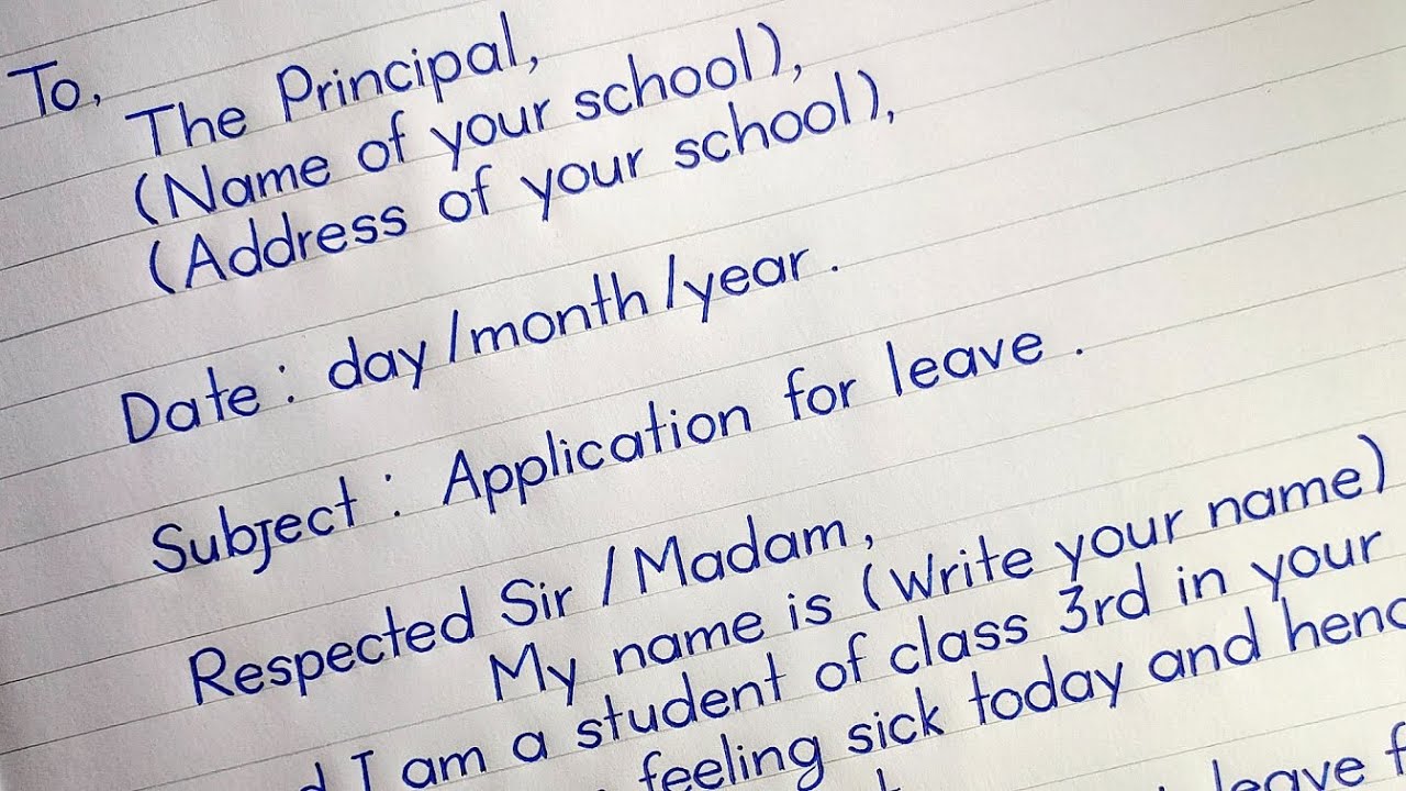 Sick Leave Application For Class 3 / Application For Leave for  3rd grade /inote
