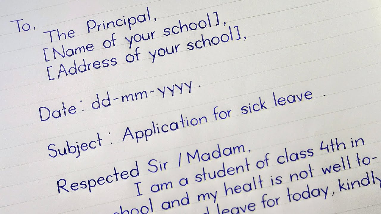 Sick Leave Application For Class 4 / Application for 4th Grade Student / inote