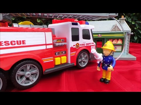 SIMBA Dickie American Fire Truck IVECO Unboxing and Fireman Sam Shop Fire Disaster