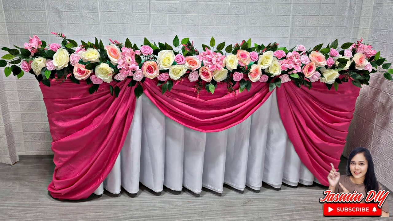 SIMPLE SCALLOP WITH FLOWERS ON TOP TABLE SKIRT IDEAS #Tabledecoration #anyoccasion