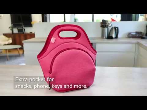 Small Red Cotton neoprene/cotton lunch bag