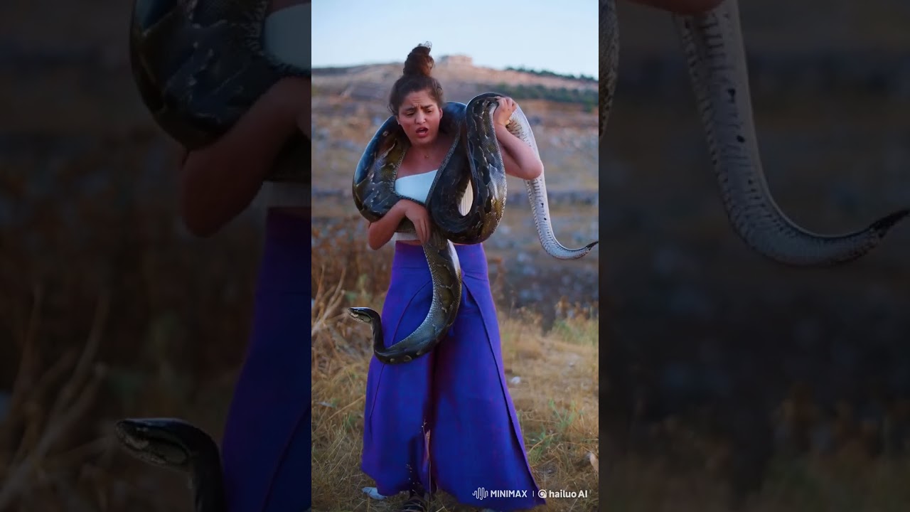 Snake Coils Around a Beautiful Girl - A Captivating Encounter #shorts  #优 #animals #wildlifedrama