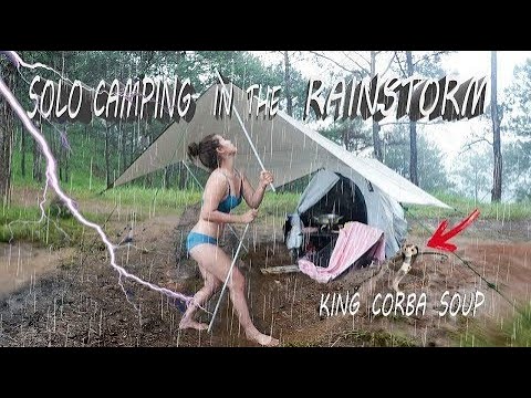 SnapSave io SOLO CAMPING in HEAVY RAIN , THUNDERSTORM   sophia's camping adventure   cooking king co