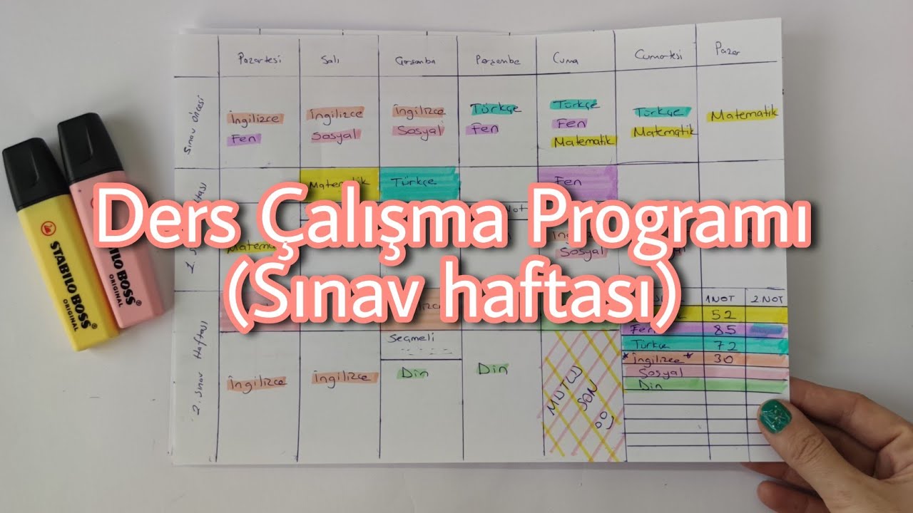 Sınav haftası için  Ders Çalışma Programı Yap! Notların Yükselsin