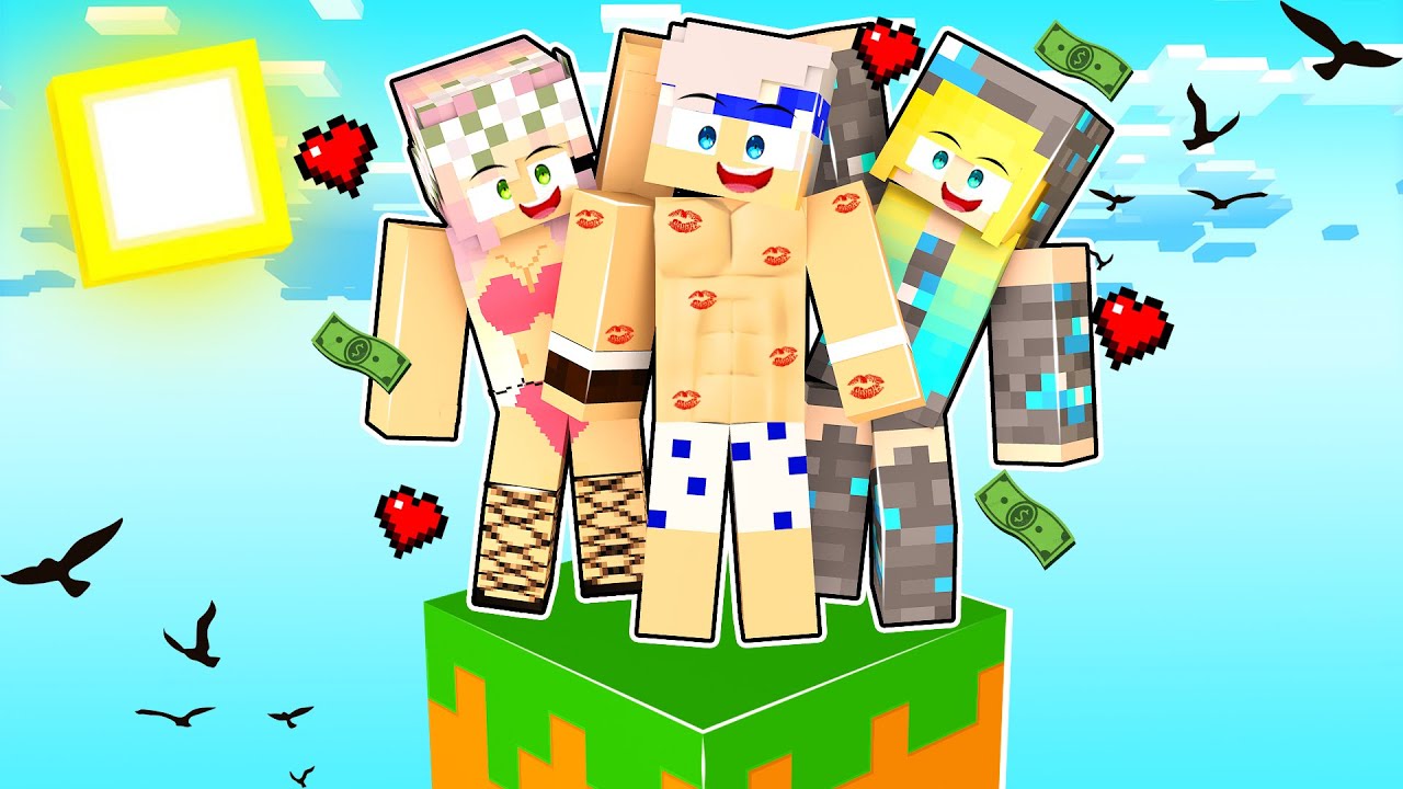 SOBREVIVI EM APENAS 1 BLOCO COM A MENINA LINDA DE BIQUINI E A MENINA RICA NO MINECRAFT