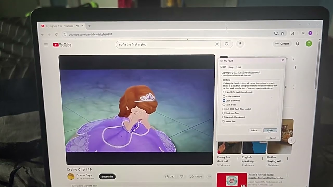 Sofia The First crying has BSOD (DO NOT BLOCK THIS VIDEO)