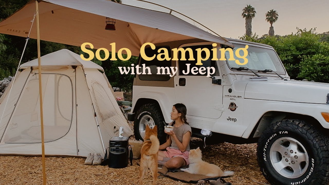 Solo camping with my Jeep | luxury camping in California, having fun alone, new portable awning
