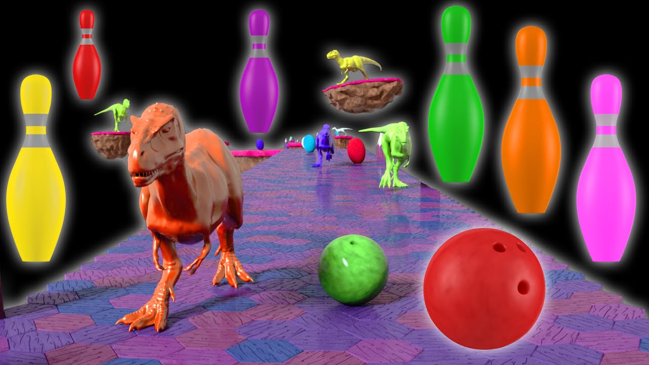 Space Adventure Bowling Ball Fun Learn Colors and Shapes with Kinetic Sand and Dinosaurs! 🦕🎳