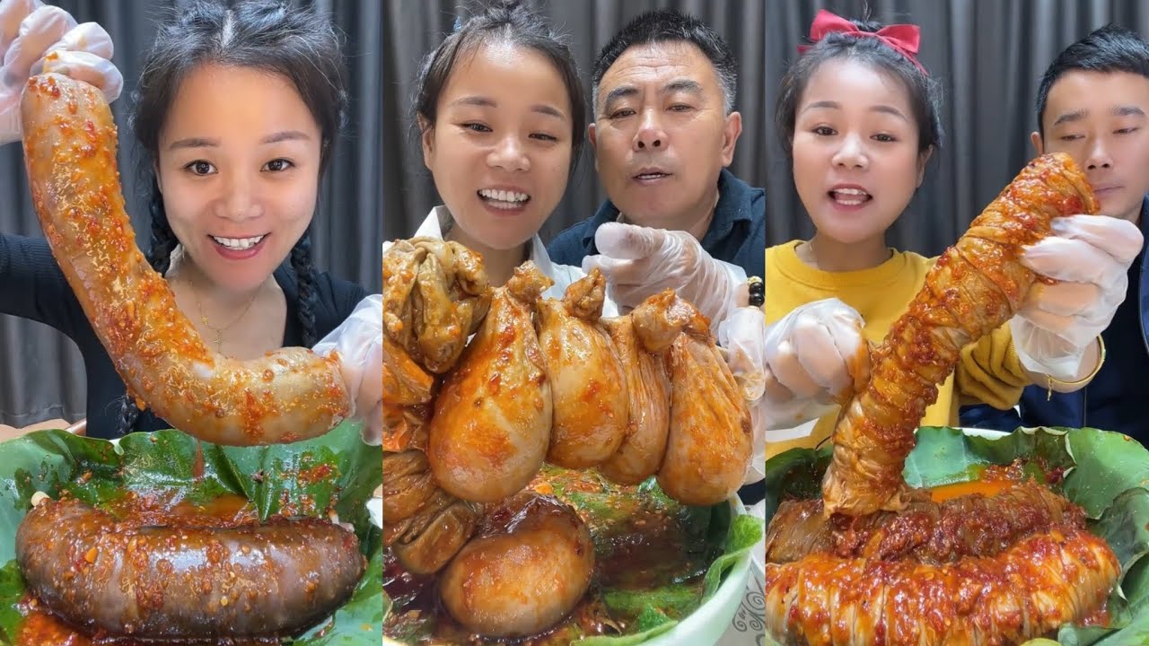 Spıcy Chinese food 🌶 SOSLU ÇİN YEMEKLERİ YEME (Sheep brain, blood sausage)中國大陸各種美食錦集 垂直豎屏— 먹방 #55