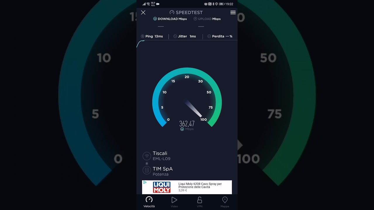 Speedtest WiFi - FTTH Tiscali su rete OpenFiber