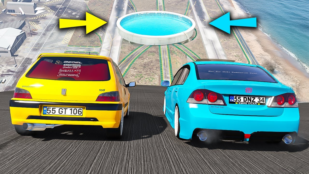 Süper Hızlı Sevilen Arabalar İkili Parkurda Hem Uçma Hem Havuz - GTA 5