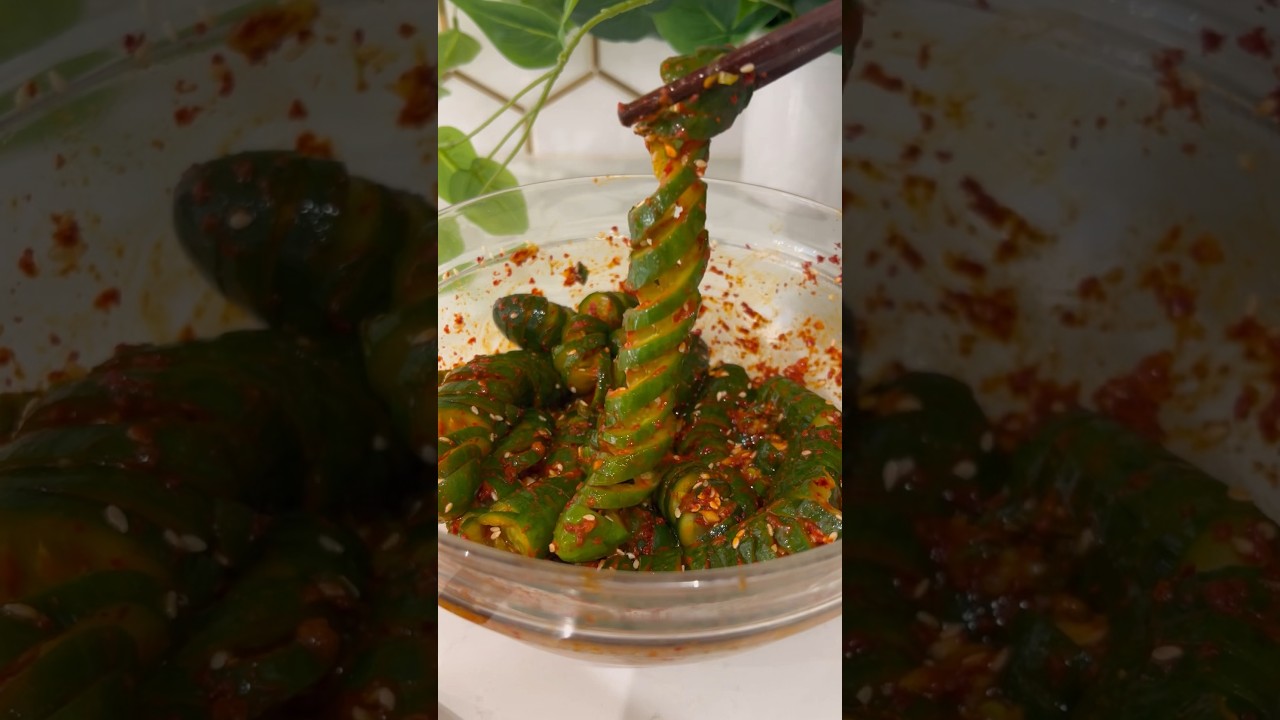 Spicy Spiral Cucumber Salad! #recipe #koreanfood
