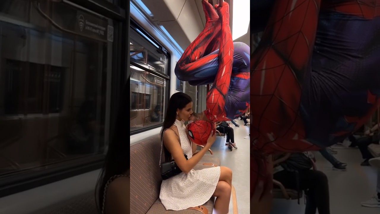 Spider-Man kiss random girl on subway 👀 #shorts #spiderman #kiss