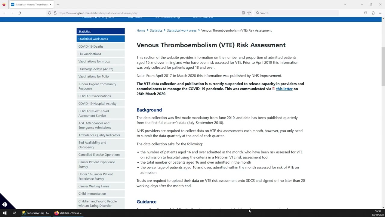 Spotlight Dataset 121: Venous Thromboembolism VTE Risk Assessment