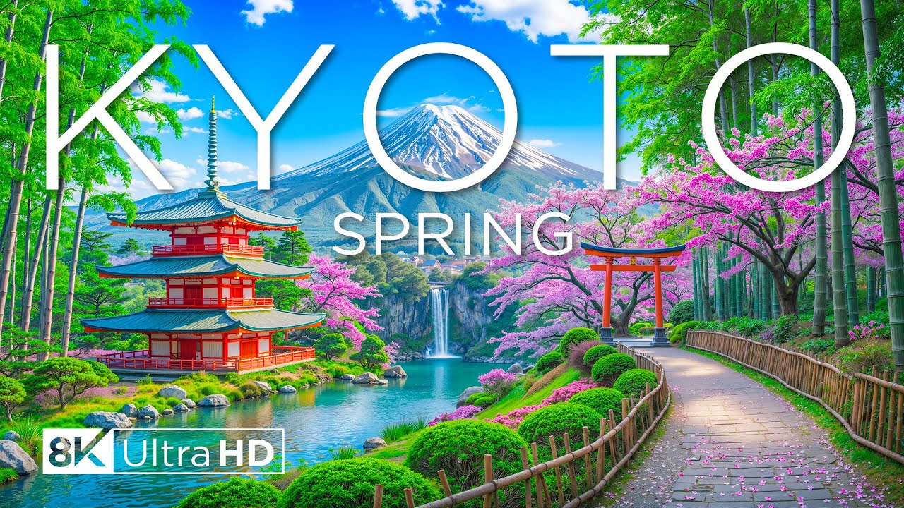 Spring in Kyoto, Japan 8K UHD 🌸 Cherry Blossom Kingdom and Ancient Temples with Relaxing Music