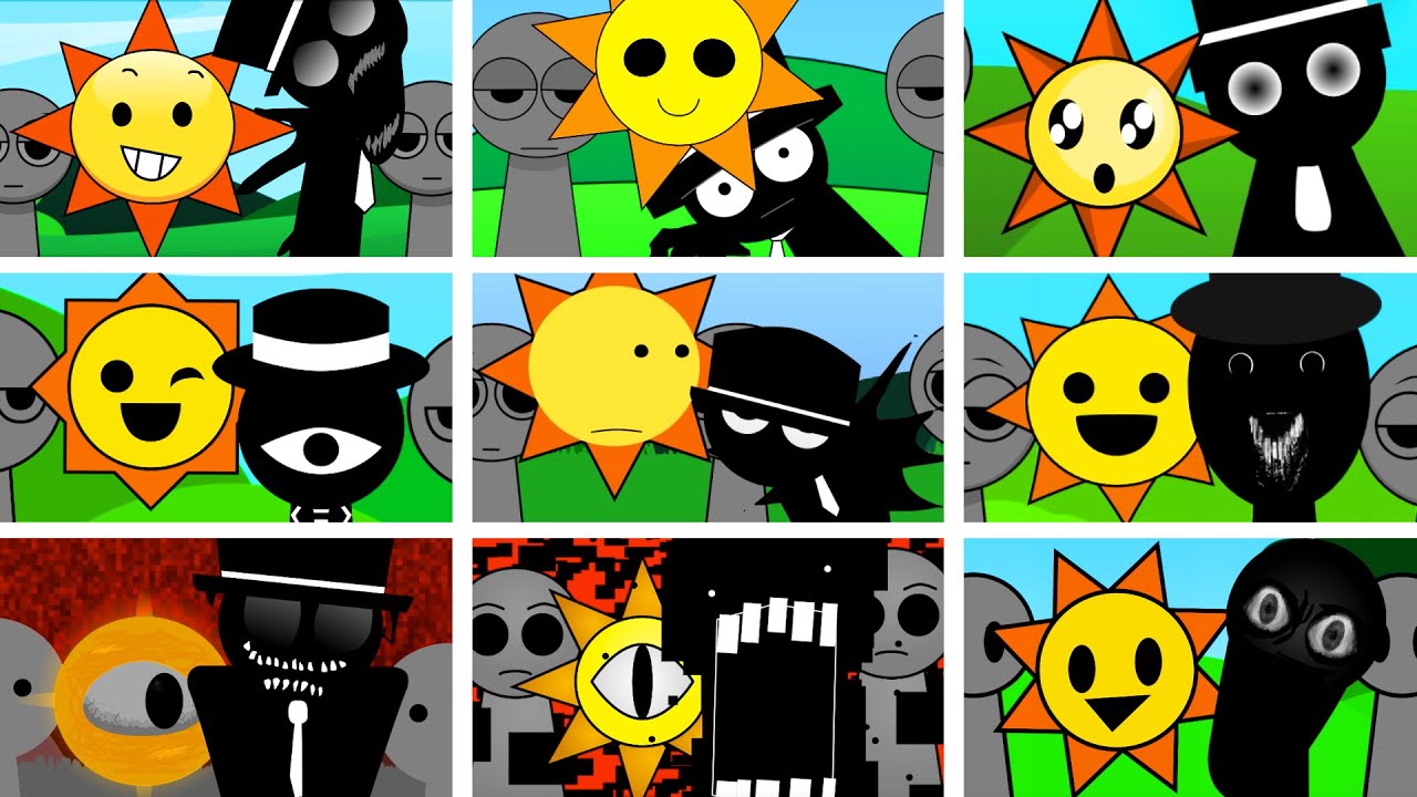 Sprunki - but MIX MR SUN and BLACK in ALL Different Mods