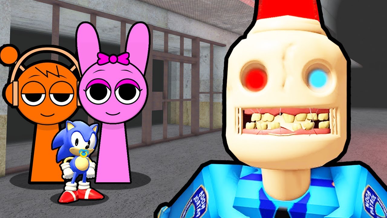 SPRUNKI OREN FAMILY AND BABY SONIC ESCAPE SIREN COPS PRISON IN ROBLOX