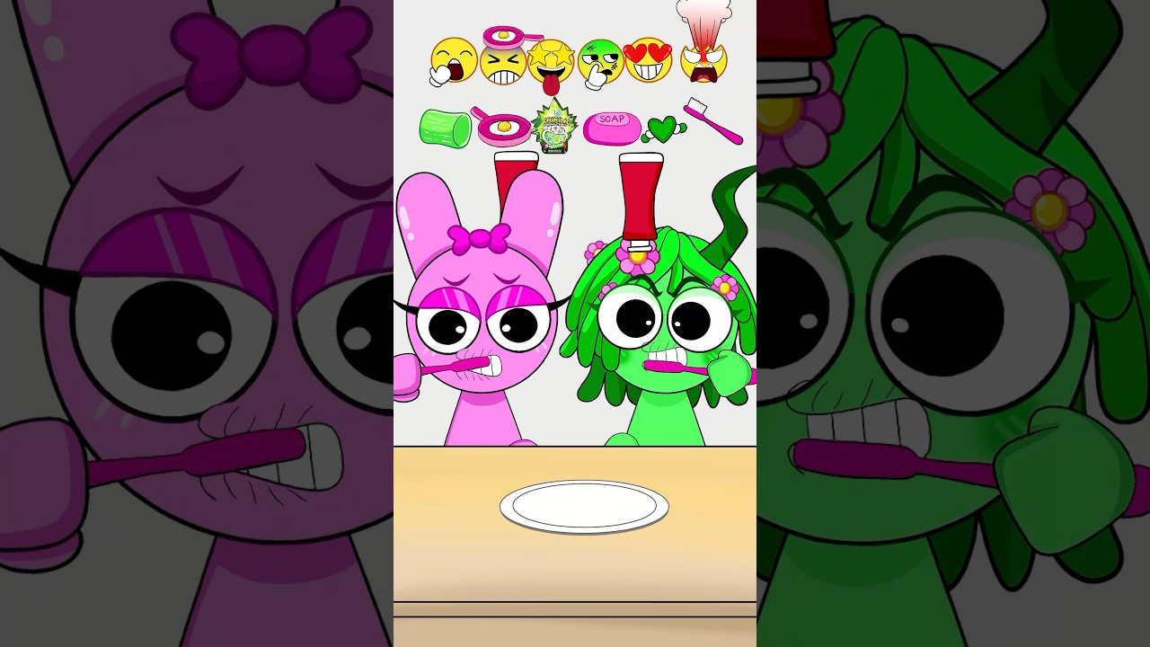 Sprunki PINK vs Green Emoji Eating Challenge @MOOMOOSTUDIO #sprunki #pinkfood #greenfood #emoji