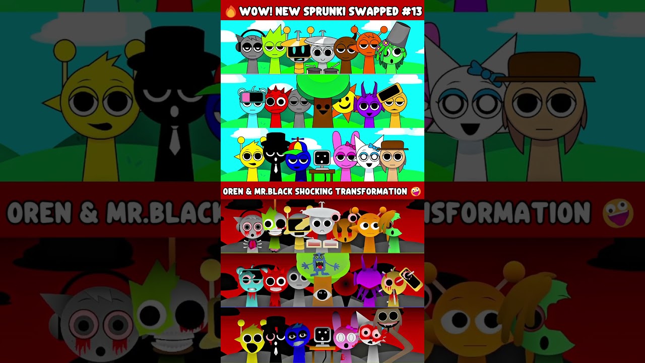 Sprunki ROLES Swap But NEW PERFECT Version! OREN & MR.BLACK SHOCKING TRANSFORMATION 🤪VS HORROR PHASE
