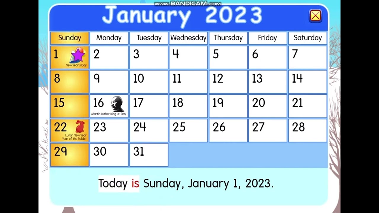 Starfall Calendar January 1, 2023